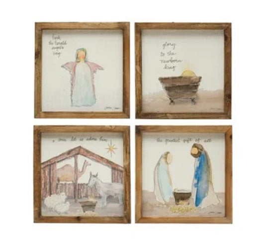 Fir Wood Framed Wall Christmas Saying & Scene, 4 Styles