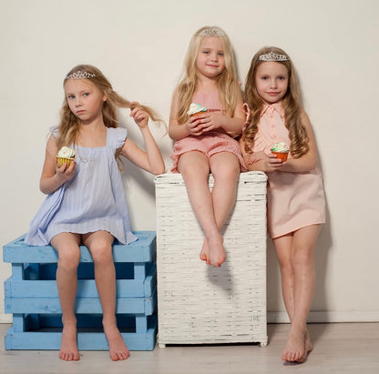 Children’s Rhinestone Crowns shown; available in S, M, L. Features sparkling rhinestones and adjustable fit for kids.