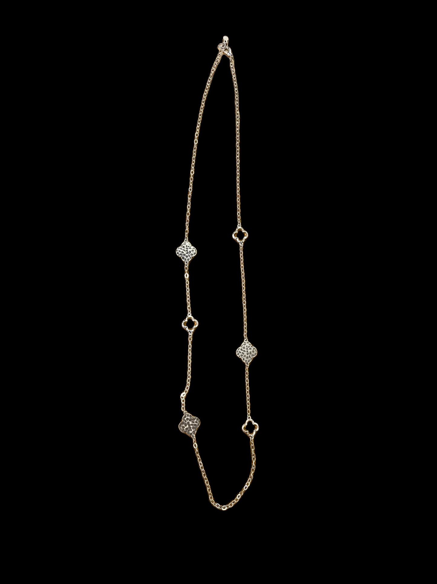 Silver Clover Long Necklace