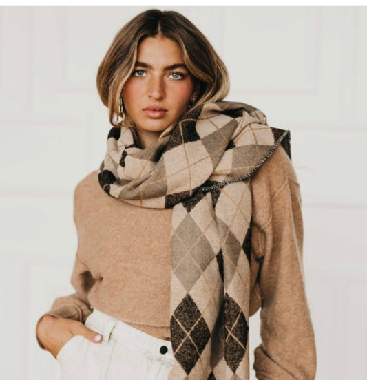 Argyle Scarf in soft acrylic, large size. Available in multiple sizes.