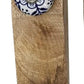 Rectangular mango wood door stop with round blue floral ceramic knob, silver center, and number 2 above. Sizes available.