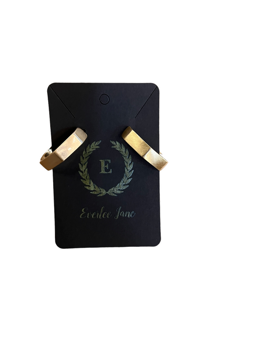 Gold hexagon earrings; available in small and medium sizes.