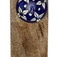 Rectangular mango wood door stop with blue ceramic floral knob, number 5. Size options available.