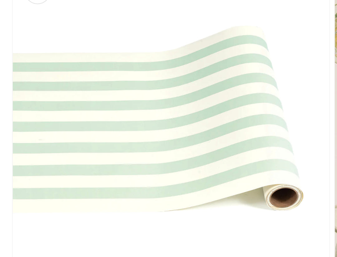 Seafoam Runner 20x25 wallpaper with horizontal light green and white stripes. Available in 20x25 size.