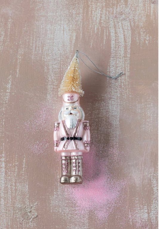 Hand-Painted Glass Soldier Ornament with Bottle Brush Hat