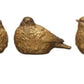 Resin Bird figurines with distressed gold finish, detailed feathers, rounded bodies. Available in small and large sizes.