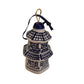 White ornament with blue details, gold hanging loop, and black ribbon. Available in 2", 3", and 4" sizes.