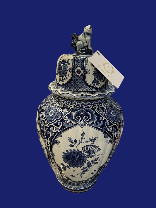 Boch Royal Sphinx Blue Delft Lidded Ginger Jars