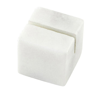 White marble cube place card holder with a narrow top groove. Available in multiple sizes.