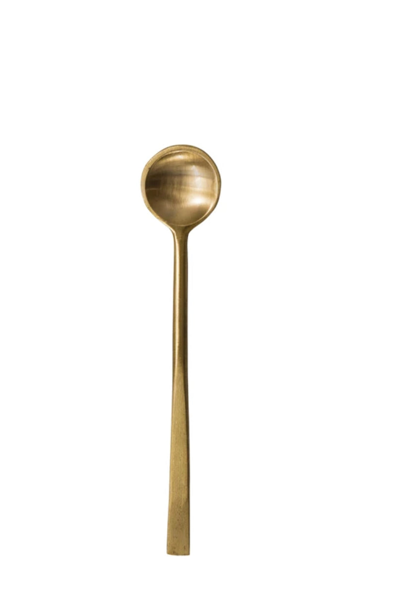 Brass Spoon, Antique Finish, round bowl, straight handle. Available in 5", 7", and 9" sizes.