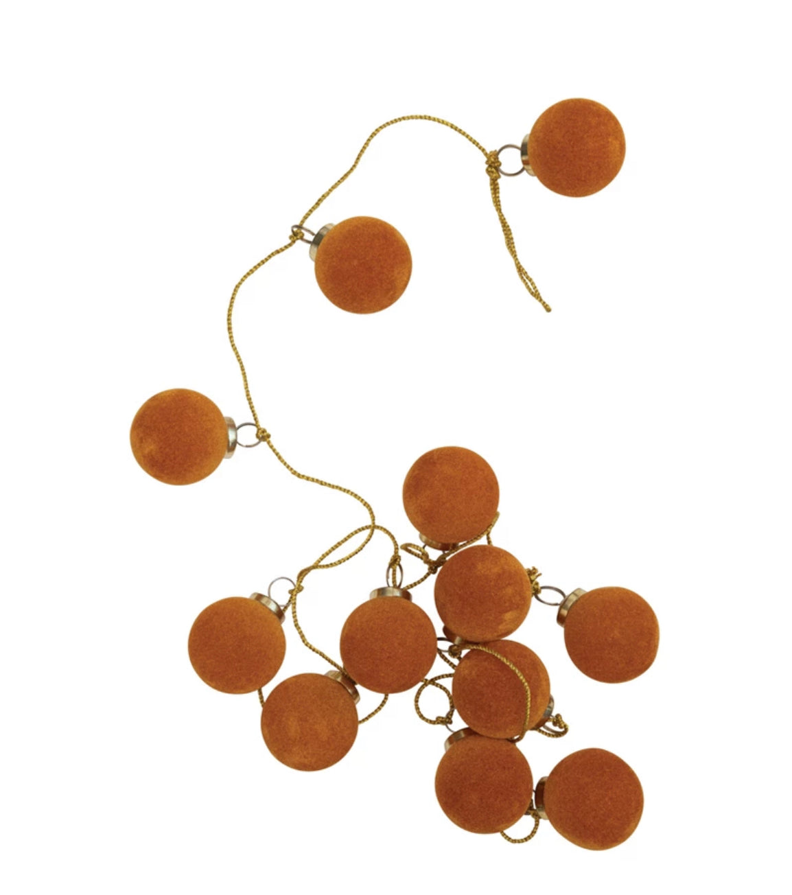 Flocked Glass Ball Ornament Garland with Gold Cord