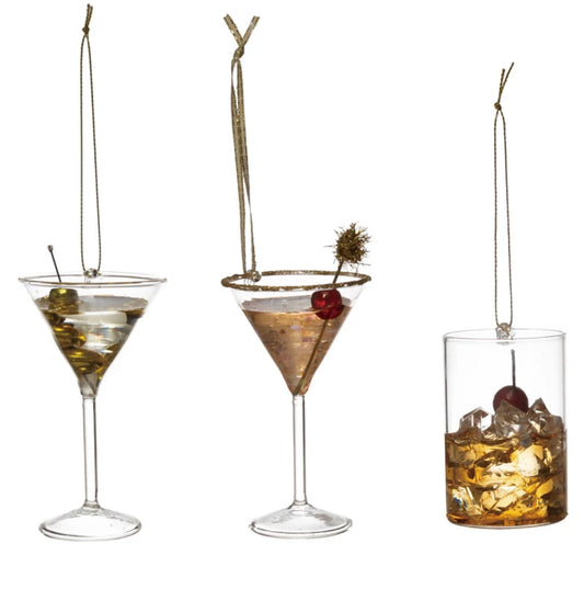 Glass Cocktail Ornament , 3 Styles