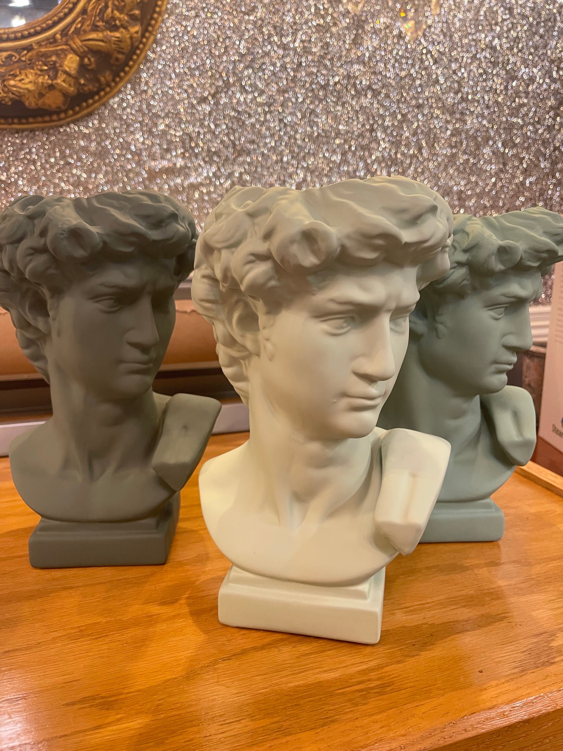 Apollo Grecian Busts (52925-20), in sage green and off-white. Available in 3 colors; multiple sizes offered.