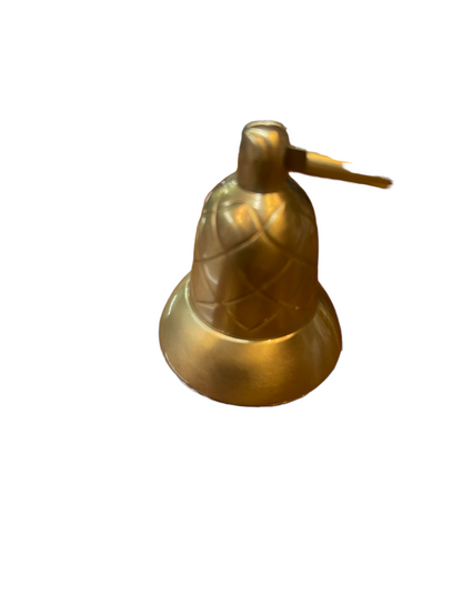 The Lights Out Brass Candle Snuffer by Two’s Company: small, bell-shaped, checkered pattern, short straight handle. Sizes available.