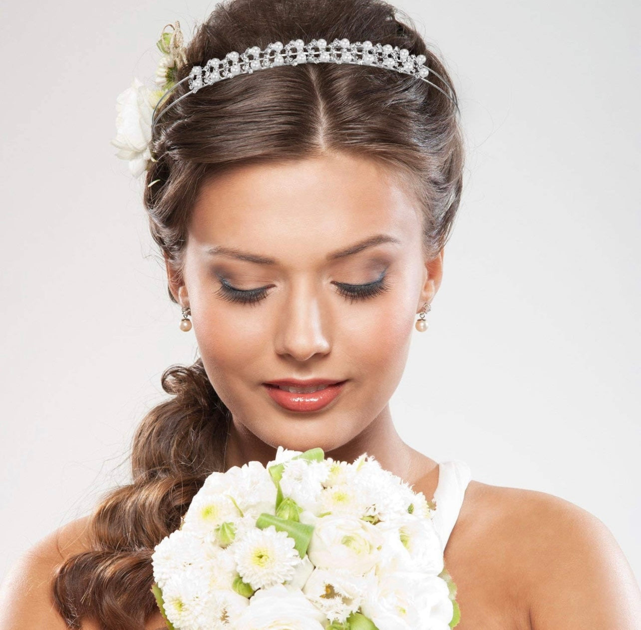 Crystal Flowers & Leaves Crown Headband