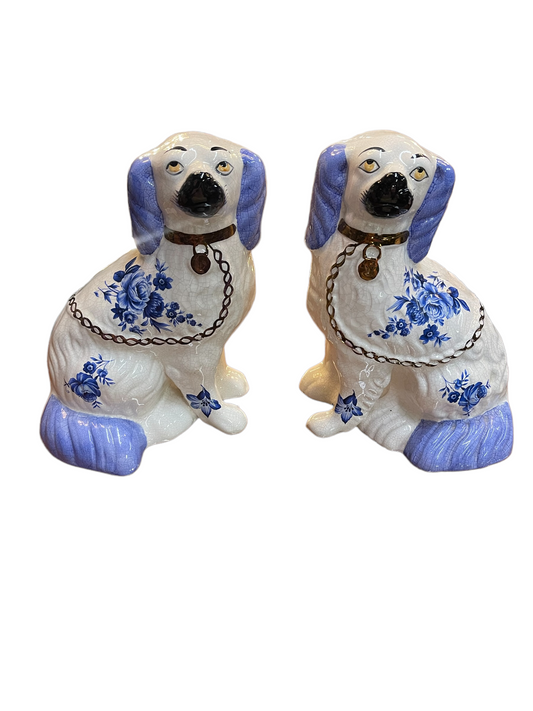 Blue and White Staffordshire Dogs